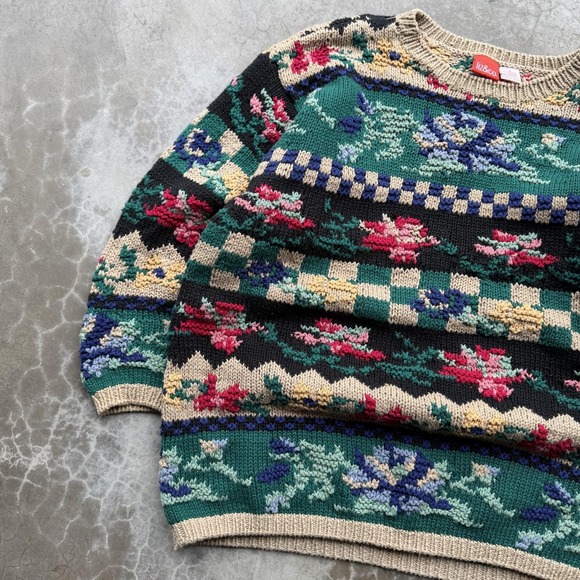 Liz Claiborne Liz & Co Sweater Womens Small Colorful Floral Knit Cotton Pullover - Picture 3 of 7